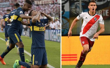 Wilmar Barrios y Rafael Santos Borré aterrizaron en Buenos Aires sin rebombos. AFP