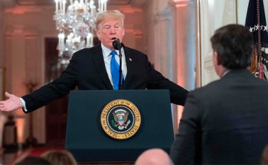 El presidente Trump en el encontronazo reciente con el corresponsal de CNN.
AFP