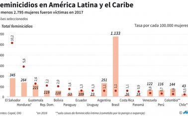 18 países latinoamericanos han modificado su legislación para tipificar el delito de feminicidio, incluidos Argentina, México, Brasil y Colombia. AFP