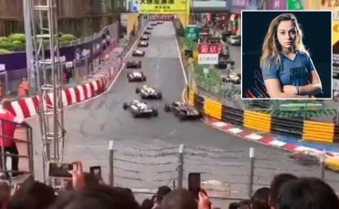 El Dallara Mercedes de Flörsch golpeó un monoplaza, se fue por encima de las vallas de seguridad y destrozó una cabina de fotógrafos, antes de caer sobre una zona en la que había comisarios de pista. Captura de video