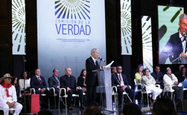 El padre Francisco de Roux, presidente de la Comisión de la Verdad, en la instalación este jueves de este organismo. Colprensa