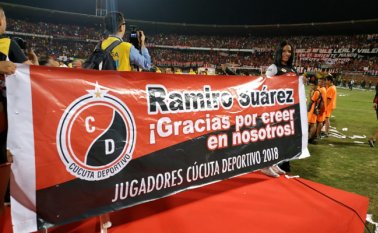 Esta fue la pancarta mostrada tras terminar el juego final entre el Cúcuta y Magdalena. La Opinión