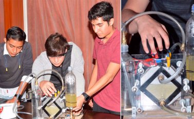 El Hydrogenfire es una pequeña celda que genera energía a partir del hidrógeno presente en el agua, siendo este el elemento más abundante del universo. Tomada de Twitter @IPN_MX