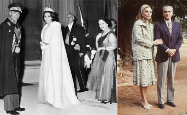 El sah estuvo casado con Soraya Esfandiary (izquierda), Fawzia de Egipto, y Farah Pahlaví (derecha). AFP