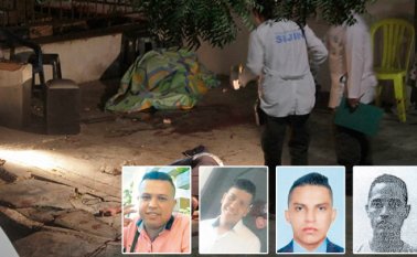 Solo una de las víctimas alcanzó a correr unos metros, pero los pistoleros al ver la reacción se fueron detrás del hombre y lo remataron. (De izquierda a derecha) Yesimar Saavedra, Kenner Josmar Mateus, Ramiro Sánchez y Melber Hernández. Cristian Herrera