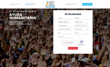 La oposición ha recomendado a quienes quieran registrarse como voluntarios conectarse a la web www.voluntariosxvenezuela.com con servicios privados de telecomunicaciones o utilizar un VPN, tecnología que permite eludir los bloqueos. Captura de pantalla
