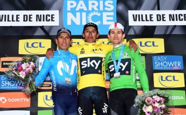 Egan Bernal y Nairo Quintana pusieron en lo alto el nombre de Colombia. Michal Kwiatkowski ocupó el tercer puesto de la general. Paris-nice.fr