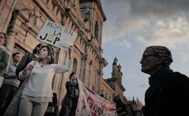 La manifestación tuvo lugar una semana después de que el mandatario de derecha objetara ante el Congreso seis de los 159 artículos de la ley que regula la JEP. Colprensa