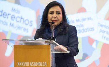 Gloria Montenegro Figueroa, presidenta de la Comisión Interamericana de Mujeres, durante su exposición en la reunión que se lleva a cabo en Santo Domingo.
AFP