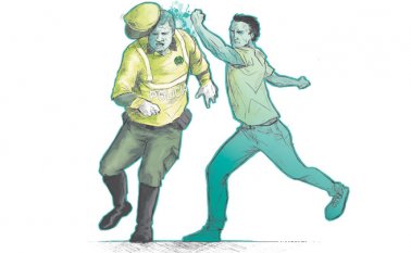 Agredir a un uniformado puede acarrearle un comparendo contemplado en el Código de Policía por un valor de al menos $800.000; además, puede ser capturado por el delito de ataque a servidor público. Ilustración: Alberto Soto Sarmiento