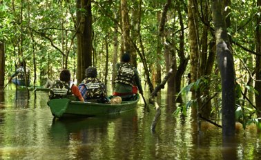 Turistas navegan en la reserva Mamiraua, en el estado brasileño de Amazonas. AFP