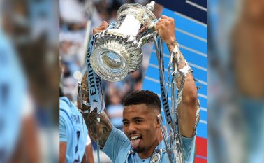 El brasileño Gabriel Jesús marcó uno de los seis goles que sumó el equipo de Inglaterra. AFP