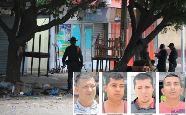 Los comerciantes de la zona del atentado sienten temor de que estos hechos se repitan. Jefferson Isaac Manaure, Kevin Enrique Leal, Deivy Alejandro Leal y Henry Bolaños. Mario Caicedo