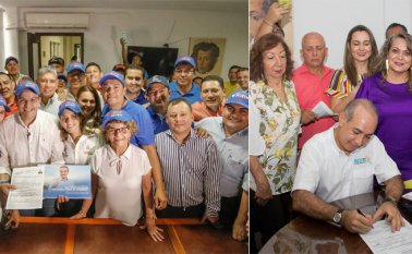 Acompañado por representantes de los diferentes sectores políticos, Silvano Serrano (izquierda) se inscribió. Martín Martínez, el primer candidato por firmas en recibir la certificación de la Registraduría, también fue el primero en inscribir su candidatura. Alfredo Estévez y cortesía