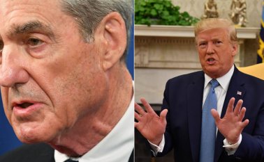 El presidente Trump (derecha) volvió a tildar la investigación de Mueller (izquierda) de “caza de brujas”. AFP