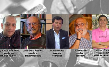 Édgar Allan Niño Prato, Javier Darío Restrepo, Mario Morales, Juan Gossaín y William Javier Gómez Torres. Cortesía