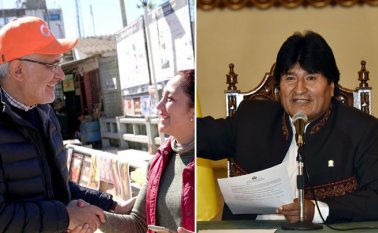 El presidente Evo Morales (derecha) y el opositor Carlos Mesa se disputan los votos. Tomada de Twitter