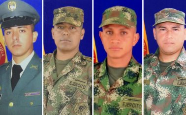 De izquierda a derecha: cabo Jesús Medina, y los soldados José Isaías Ramírez, Samir Castillo Rojas y Harold Rojas. Ejército