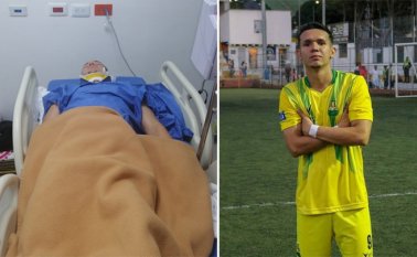 Cristian 'Cucutilla' García momento en el que fue ingresado a la clínica. 7 meses lleva vinculado al Bucaramanga. Cortesía
