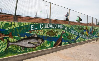 El colorido de la obra de arte a cielo abierto llama la atención en los muros contiguos al Centro Comercial Bolívar. Cortesía y Juan pablo cohen