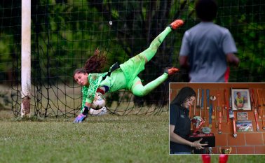 "La liga femenina creo que ha demostrado que ha crecido, que puede crecer más", afirmó Natalia Giraldo, portera del América de Cali. AFP