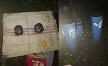 Las autoridades hallaron dos rampas y dos cilindros que probablemente serían utilizados en un ataque contra la fuerza pública.
Cortesía