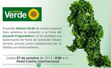 Esta es la invitación del partido Alianza Verde al acto en el que se sellará, este lunes, su adhesión a la candidatura de Silvano Serrano a la Gobernación.
Cortesía