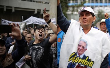 En las afueras del Palacio de Justicia, donde el expresidente rinde indagatoria, hay proclamas a favor y en contra del senador Álvaro Uribe Vélez. Colprensa