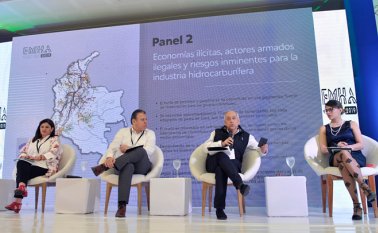 Luz Cristina Pinzón, directora para América del Sur de la Fundación panamericana para el desarrollo, Ricardo Carriazo, director especializado contra el narcotráfico de la Fiscalía y José Obdulio Gaviria, senador.
 ANH