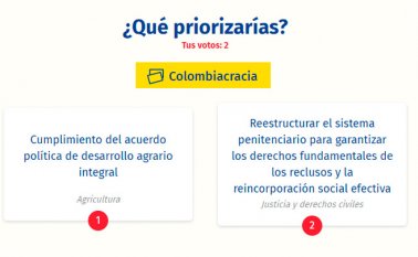 Colombiacracia es la cuarta en su estilo, después de chilecracia.org, lebanocracia.org y georgiacracia.org, que hacen parte de parte de Opencracia. Captura de pantalla