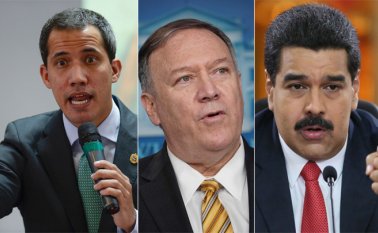 Juan Guaidó, el secretario de Estado estadounidense, Mike Pompeo, y Nicolás Maduro. Archivo