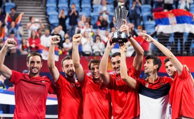 La selección de Serbia  fue comandada por Novak Djokovic, quien derrotó a Rafael Nadal en individuales, e hizo pareja con Viktor Troicki para ganar en dobles. 
 AFP