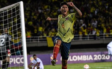 Jorge Carrascal celebra después de su anotación. AFP