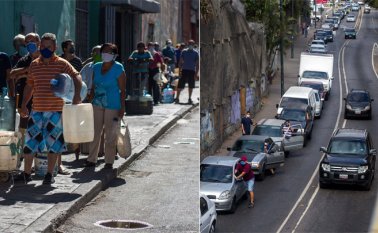 En Caracas, al drama de la gasolina se le sumó la falta de agua potable, cuya escasez afecta a un 60% de la población. Las colas en las gasolineras son interminables. AFP