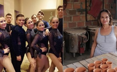 Integrantes de la escuela de baile Deyby Dance Academy, dirigida por Deyby Castro. Amparo Cárdenas, del área de artes plásticas y con más de 15 años de trayectoria, en su taller de cerámica. Cortesía