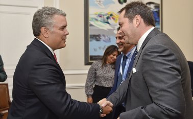 El presidente Iván Duque con Carlos Ruiz Massieu, jefe de la misión de verificación de la ONU en Colombia. Colprensa
