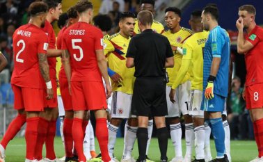 El gigante Yerry Mina fue protagonista de ese encuentro del Mundial de Rusia. Archivo