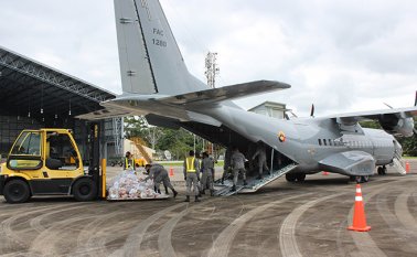 El segundo grupo de voluntarios se transportó en un avión de la Fuerza Aérea Colombiana. Cortesía FAC