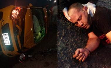 El taxista quedó tendido en el piso. Cortesía