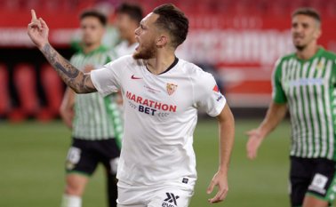 El delantero argentino lucas ocampos  fue el primer jugador en anotar tras el regreso de La Ligsa. Lo hizo al minuto 55 por la via del penal. AFP