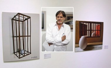 Obra 'Jaula'. Elaborada en 2016 por Guillermo Maldonado (centro). Archivo