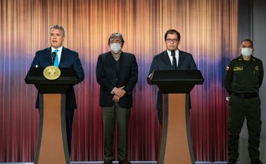 El presidente de la República, Iván Duque Márquez, y el fiscal general, Francisco Barbosa, anunciaron las capturas de los miembros del Ejército de Liberación Nacional (ELN). Cortesía