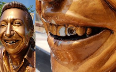 Roban falso diamante a estatua de Diomedes Díaz. Tomada de Twitter