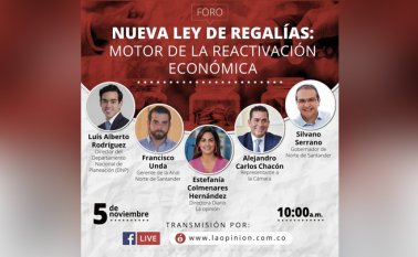 El foro tendrá la presencia de un funcionario del gobierno de Iván Duque, un líder de opinión, un dirigente gremial y un político del departamento. La Opinión
