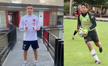 Jafe Rolan David Pérez Díaz, volante cucuteño de la escuela Sarmiento Lora de Cali.y Jaider Yesid Navarro Olivares, arquero cucuteño. Cortesía