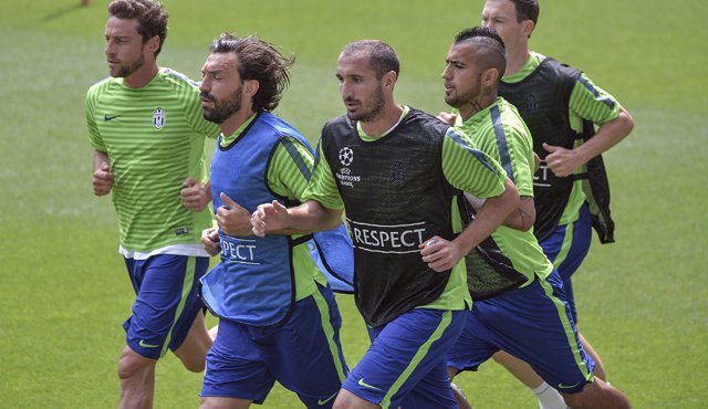 Entrenamiento de la Juventus previo al juego de la final de la Liga de Campeones. AP