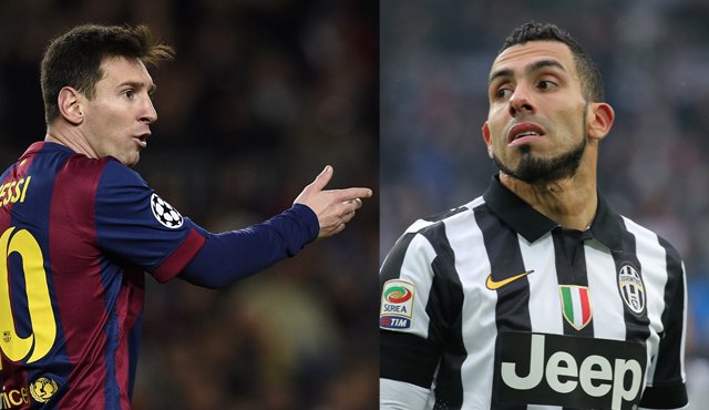 Lionel Messi del Barcelona y Carlos Tevez de la Juventus. Archivo