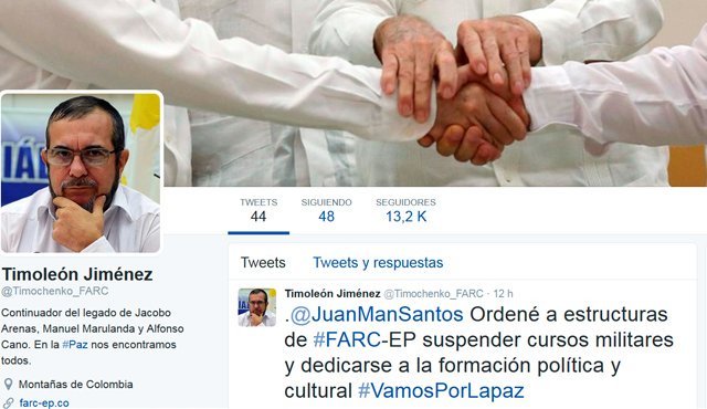 El jefe de las Farc comunicó su decisión a través de Twitter. Twitter