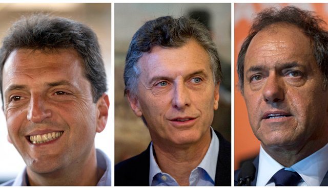(De izquierda a derecha) Sergio Massa, el alcalde de Buenos Aires Mauricio Macri y el gobernador de Buenos Aires Daniel Scioli. AP