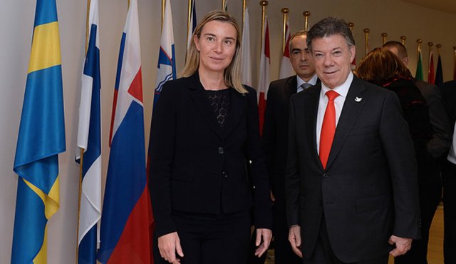 El Presidente Juan Manuel Santos y Federica Mogherini, Alta Representante para Asuntos Exteriores y Política de Seguridad. Colprensa